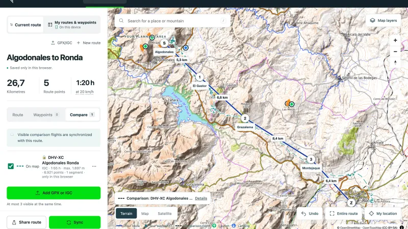 New in the web planner: comparison flights, FAI triangles and route sync