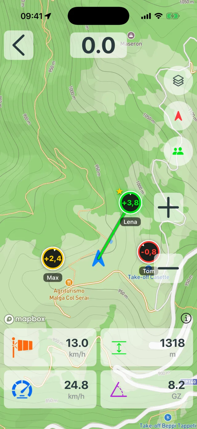 Buddy Flying: Live-Positionen der Fluggruppe auf der Karte in Vario One