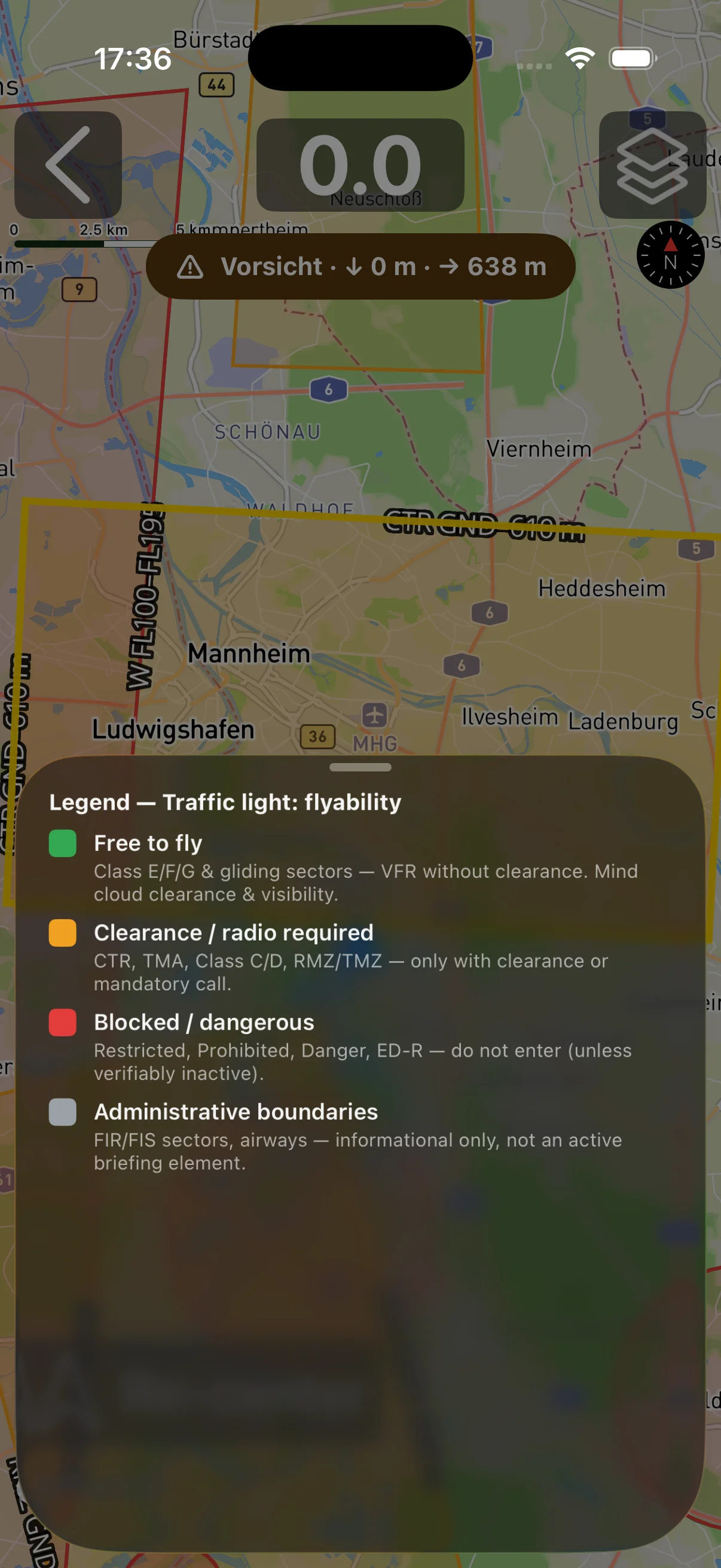 Colour-coded airspace display – traffic light system