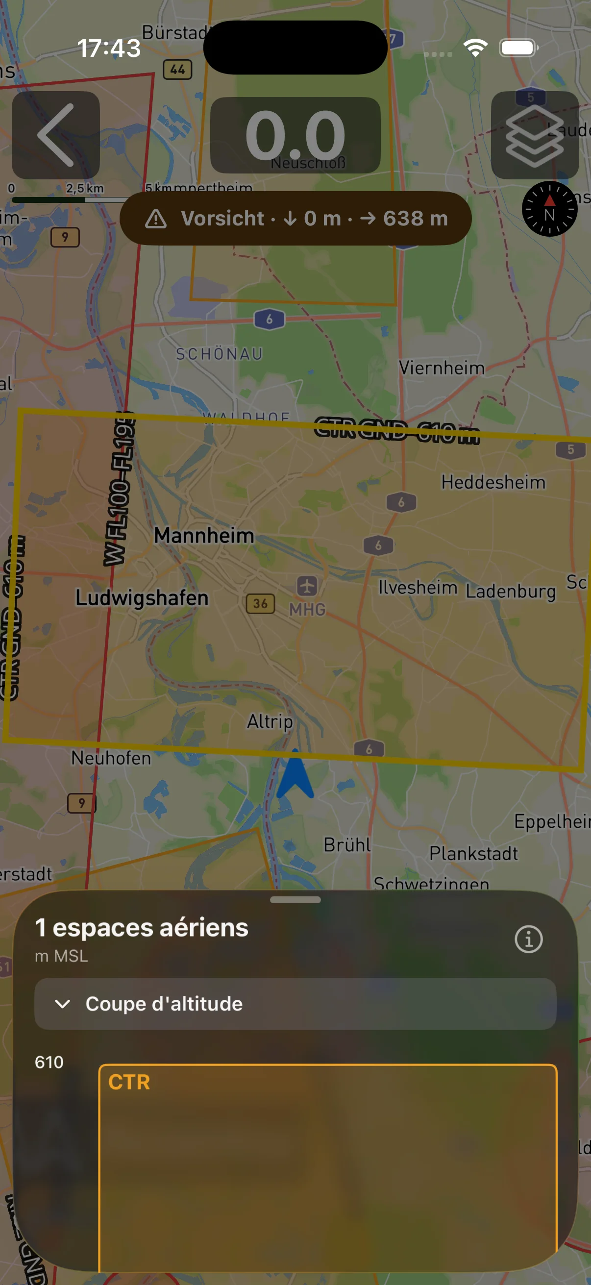 Coupe transversale en altitude d'un avertissement d'espace aérien