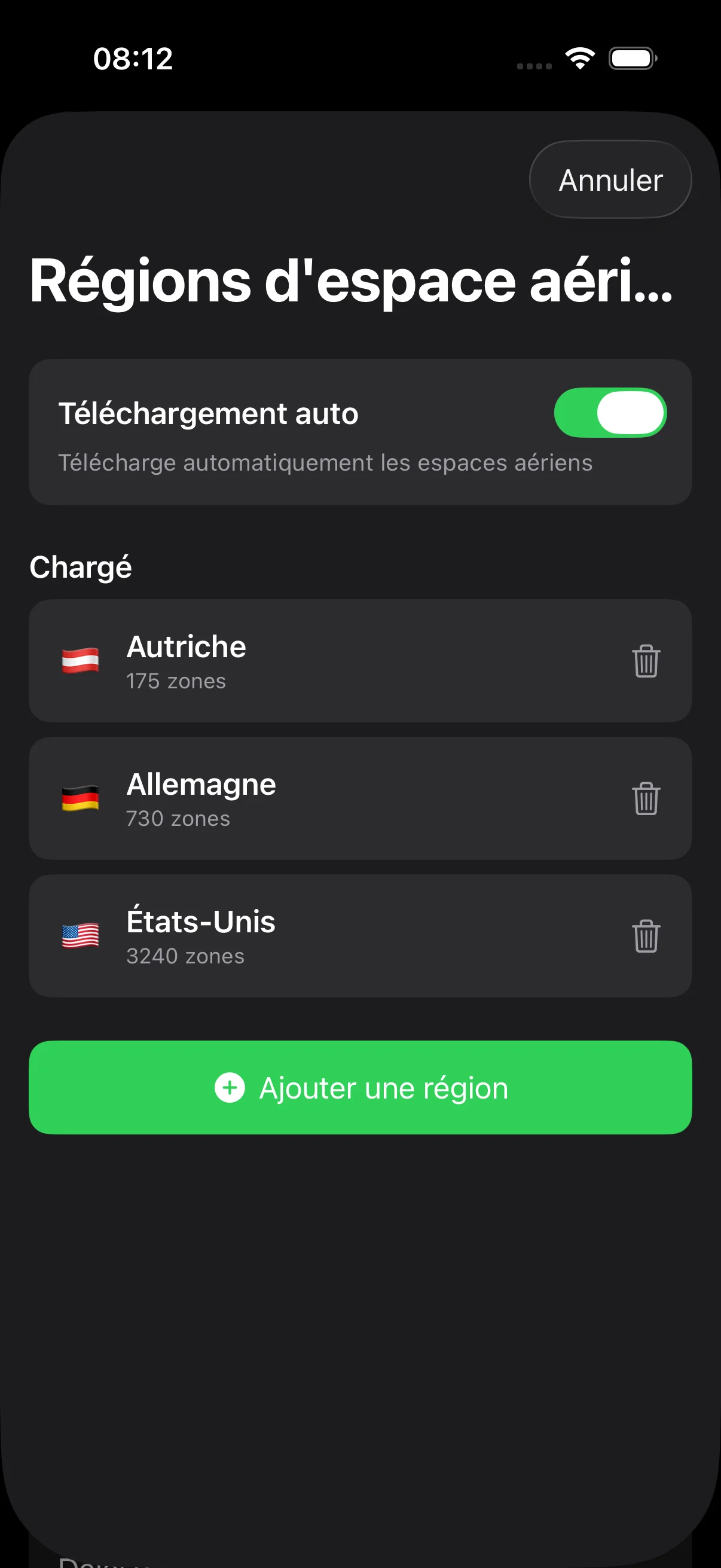 Importer un fichier (.openair) – régions d'espace aérien depuis des fichiers personnalisés