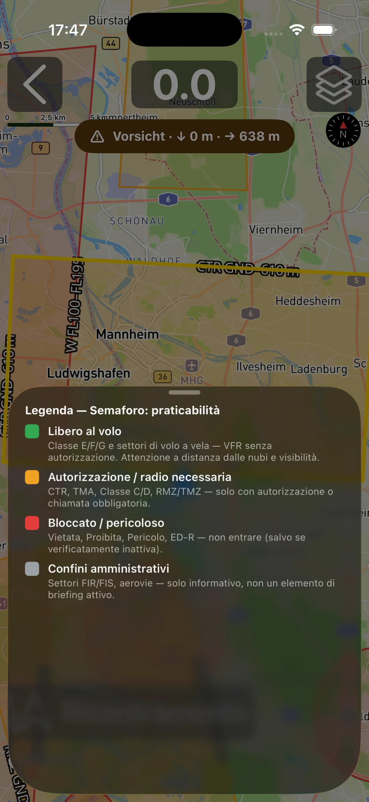 Visualizzazione degli spazi aerei con codice colore – sistema semaforo