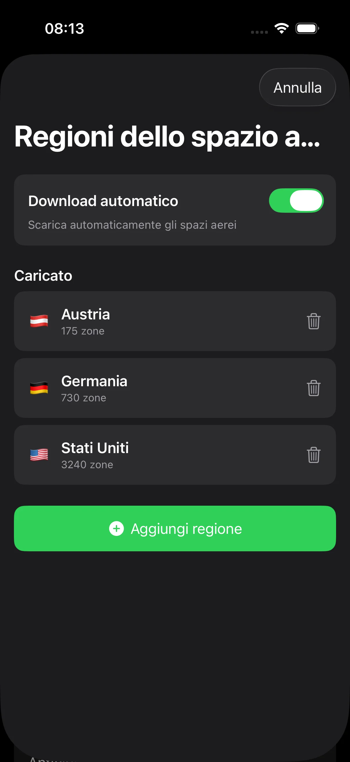 Importa file (.openair) – regioni dello spazio aereo da file personalizzati
