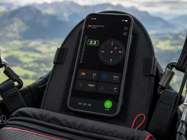 Smartphone mit Vario One auf einem Gleitschirm-Cockpit befestigt